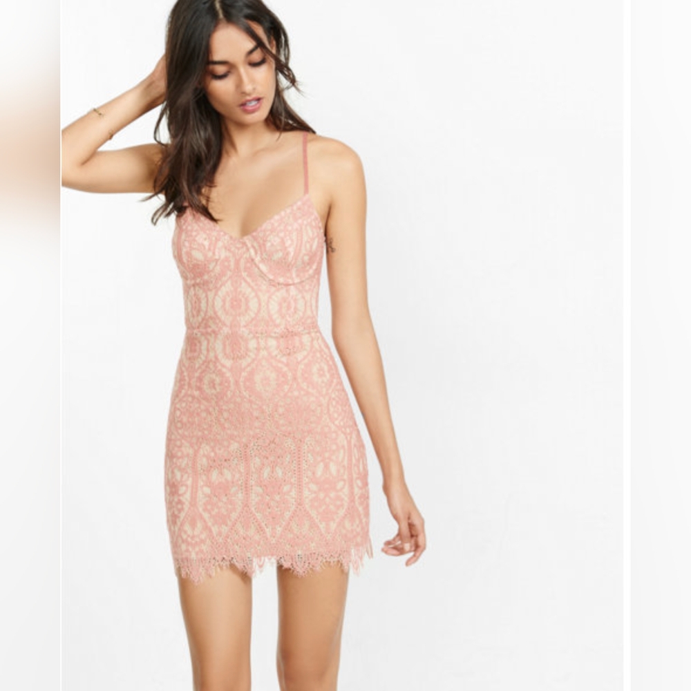 Express Pink & Tan lace Corset shealth dress